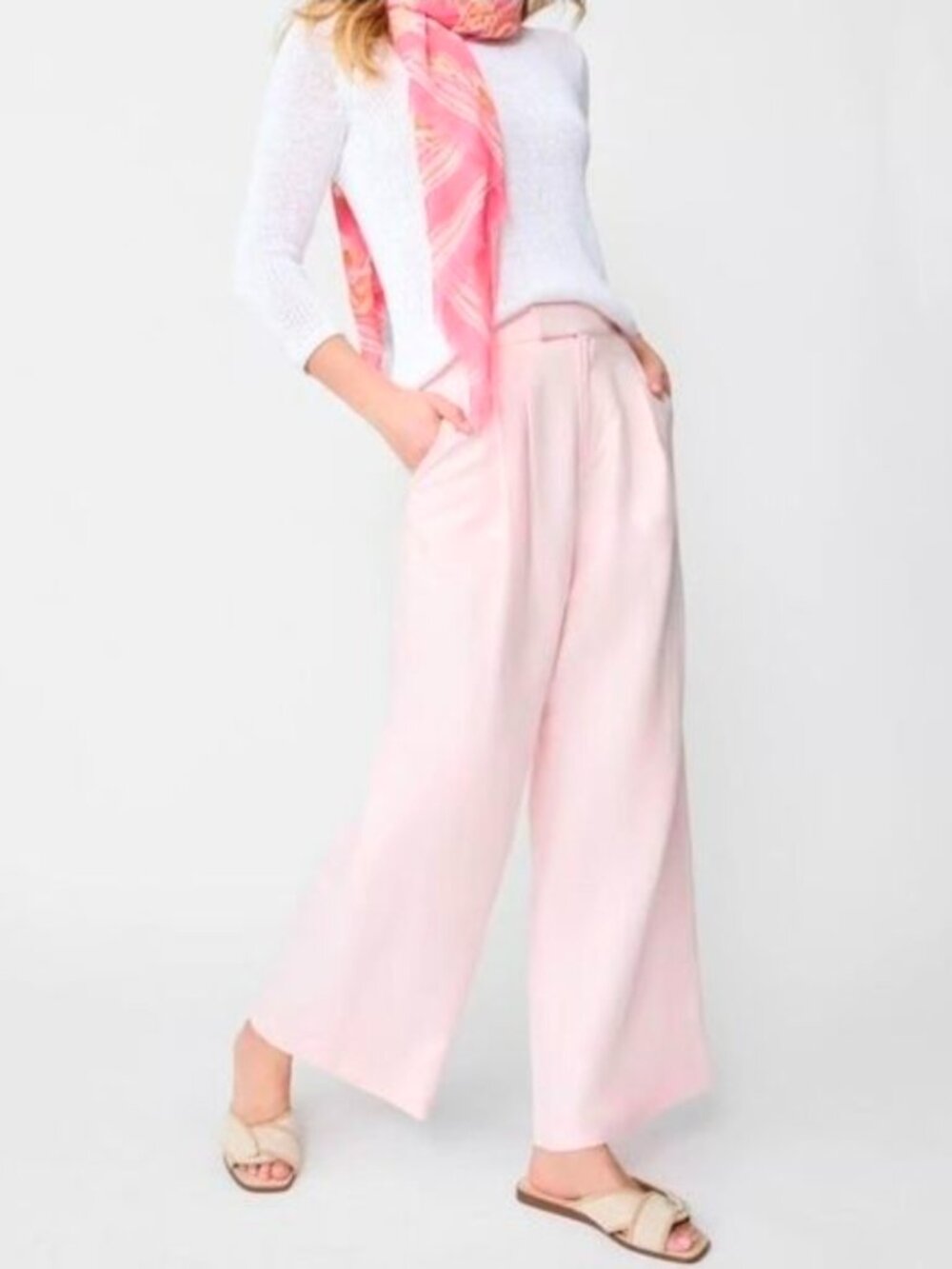 J. McLaughlin Amal Linen Blend High Rise Wide Leg Pleated Pink Pants Size 12